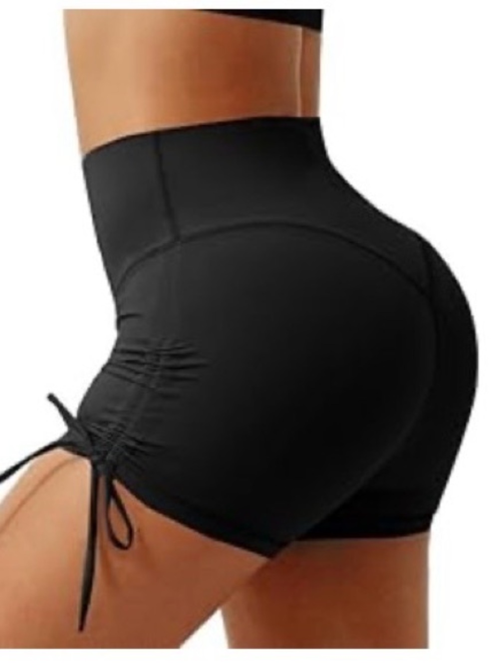High-Waist Black Scrunch Side Tie Women’s Shorts